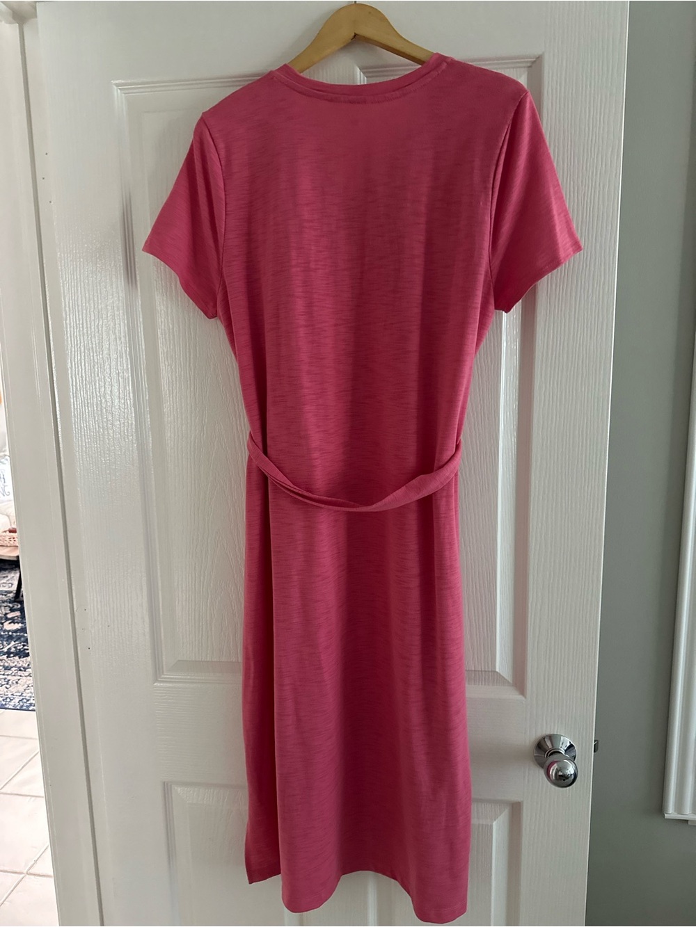 Time and Tru Pink Short-Sleeve Midi Dress with Self-Tie Belt